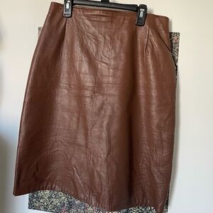 Firenze Vintage Genuine Leather Brown Midi Skirt | Italian Leather | L